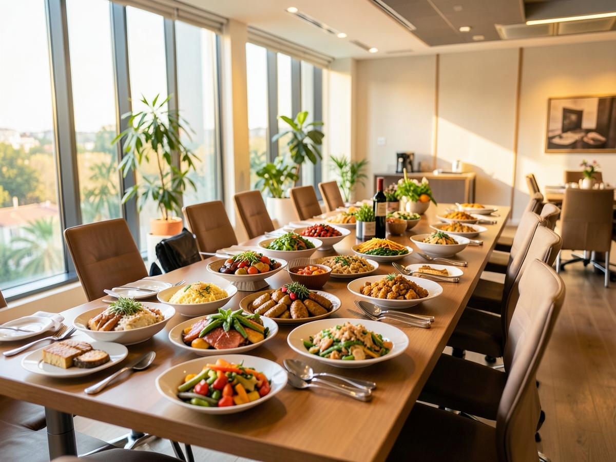 Cateringbuffé uppdukad för ett företagsmöte